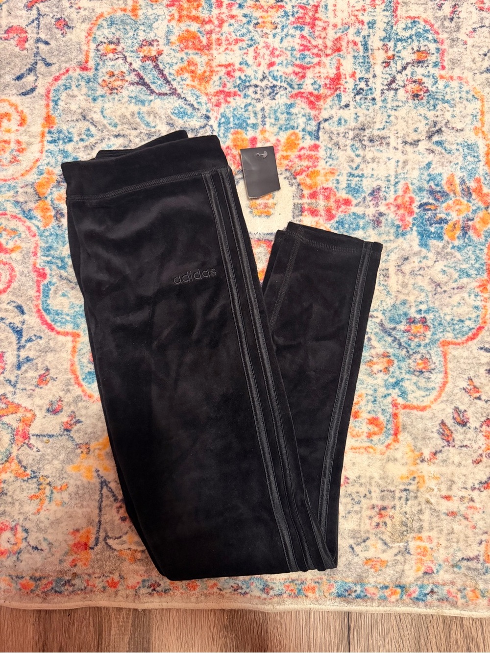 adidas Girls Black Velour Jeggings with Subtle Logo